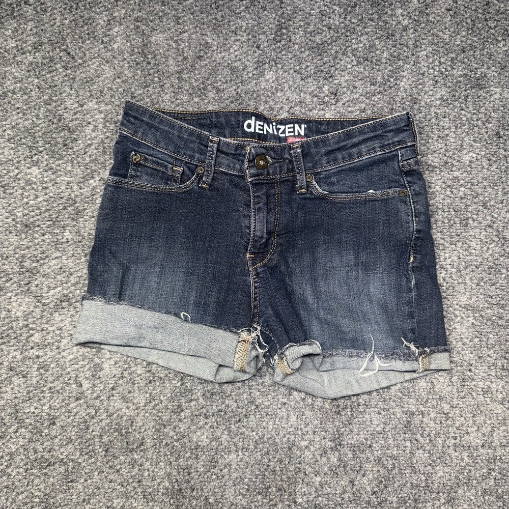 Denizen Levi's High Rise Shortie Denim Blue Jean Shorts Junior 2 Dark Distressed